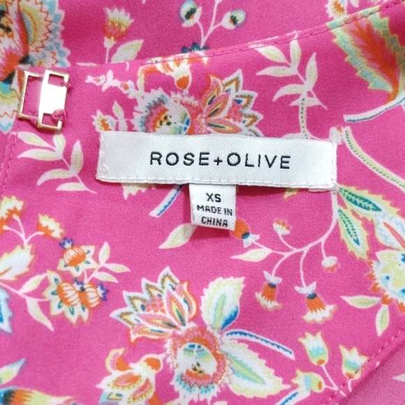 Rose & Olive Pink Floral Blouse Short Sleeve Size XS - Picture 12 of 15